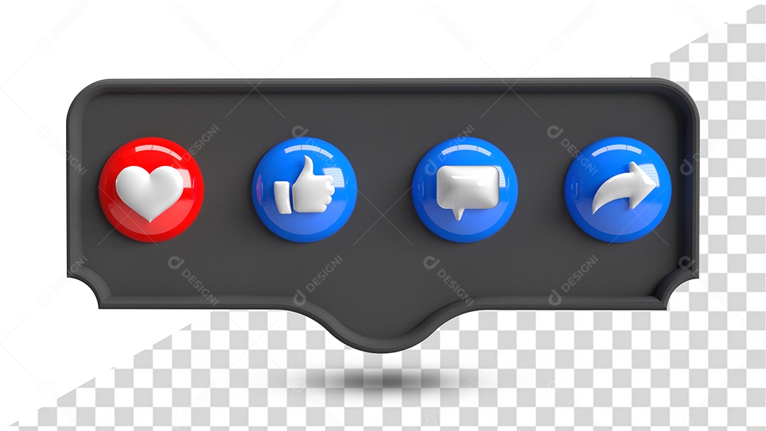 Ícones 3D De Redes Sociais Ame Like e Compartilhe Elemento 3D para Composição PSD