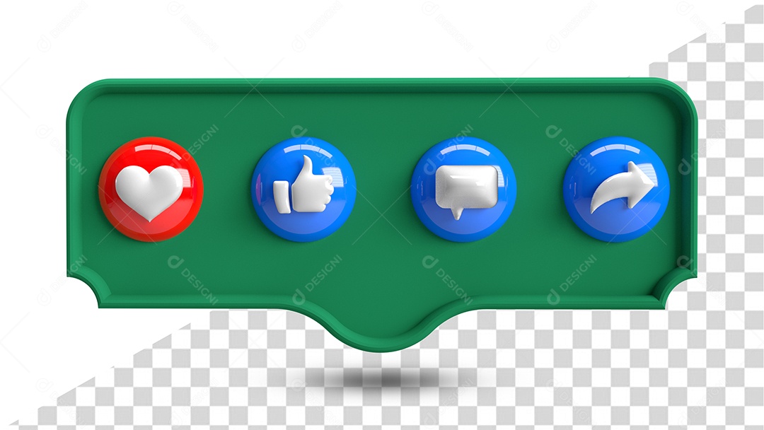 Ícones 3D Verde De Redes Sociais Ame Like e Compartilhe Elemento 3D para Composição PSD