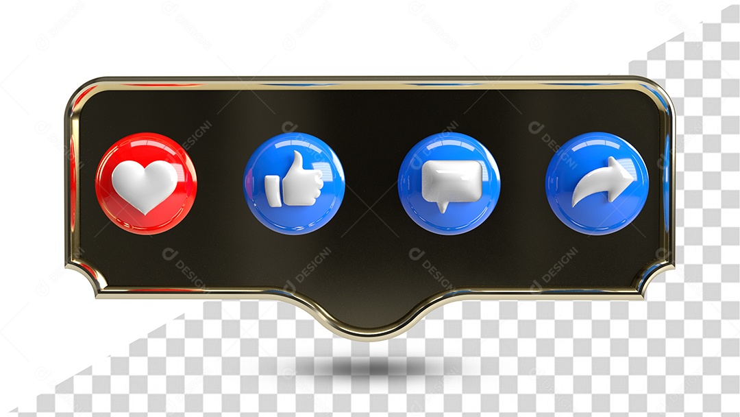 Ícones 3D De Redes Sociais Ame Like e Compartilhe Elemento 3D para Composição PSD
