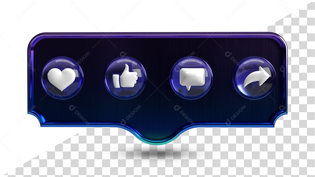 Ícones 3D De Redes Sociais Ame Like e Compartilhe Elemento 3D para Composição PSD
