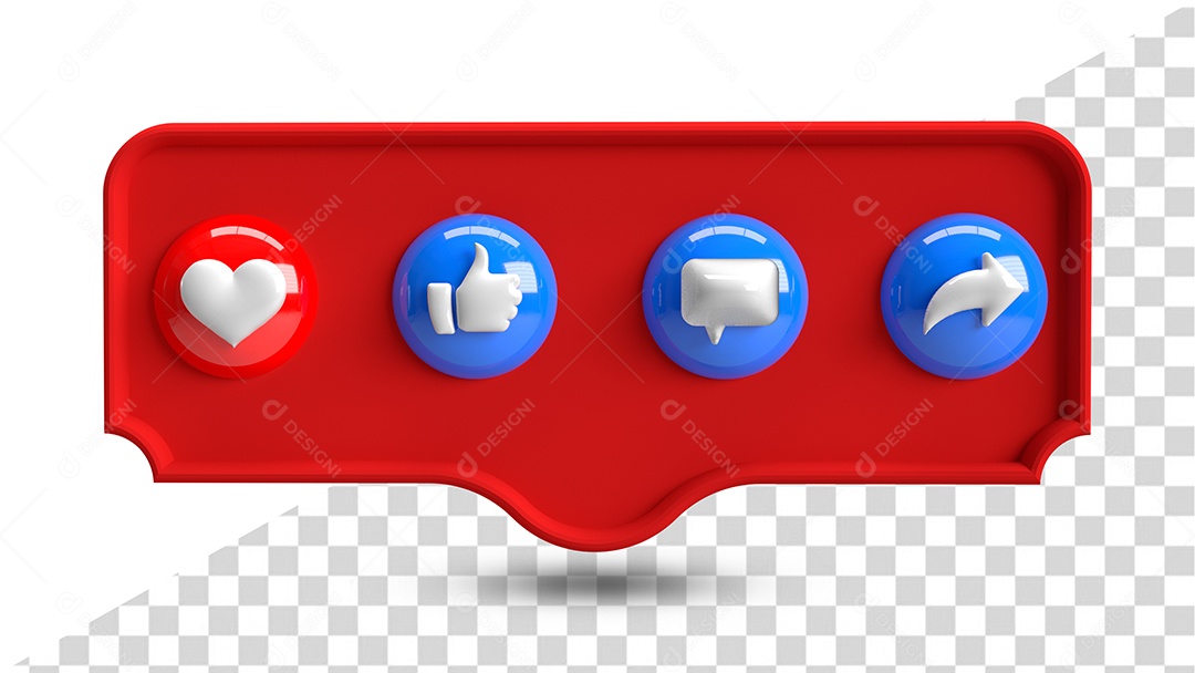 Ícones 3D Vermelho De Redes Sociais Ame Like e Compartilhe Elemento 3D para Composição PSD