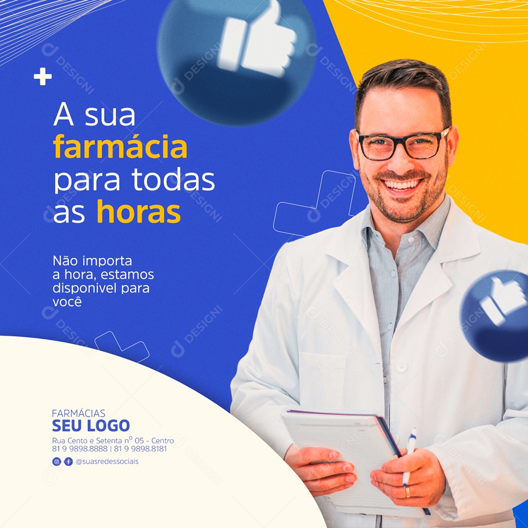 A sua Farmácia para todas as horas Social Media PSD Editável