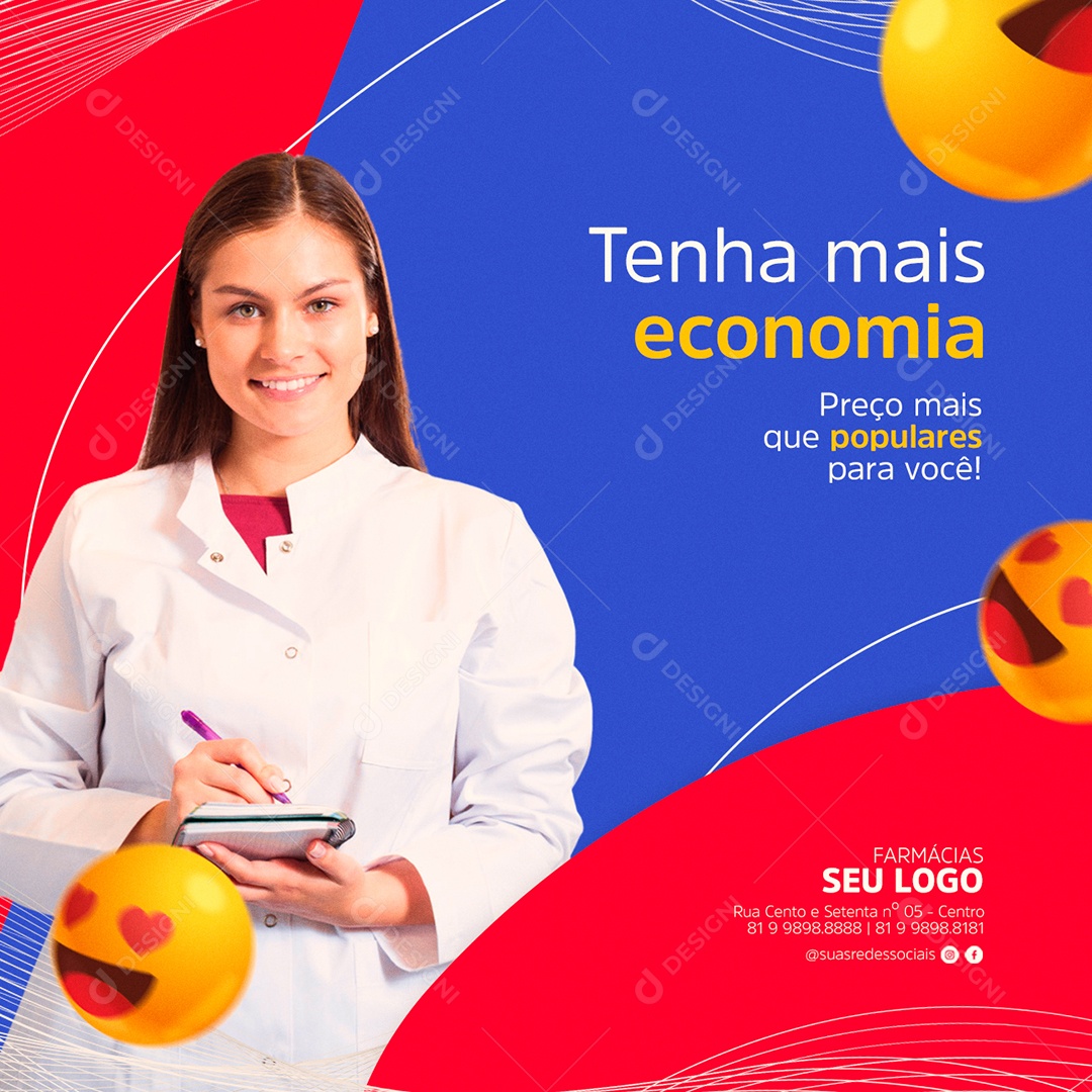 Tenha mais economia preço mais que populares para você Farmácia Social Media PSD Editável