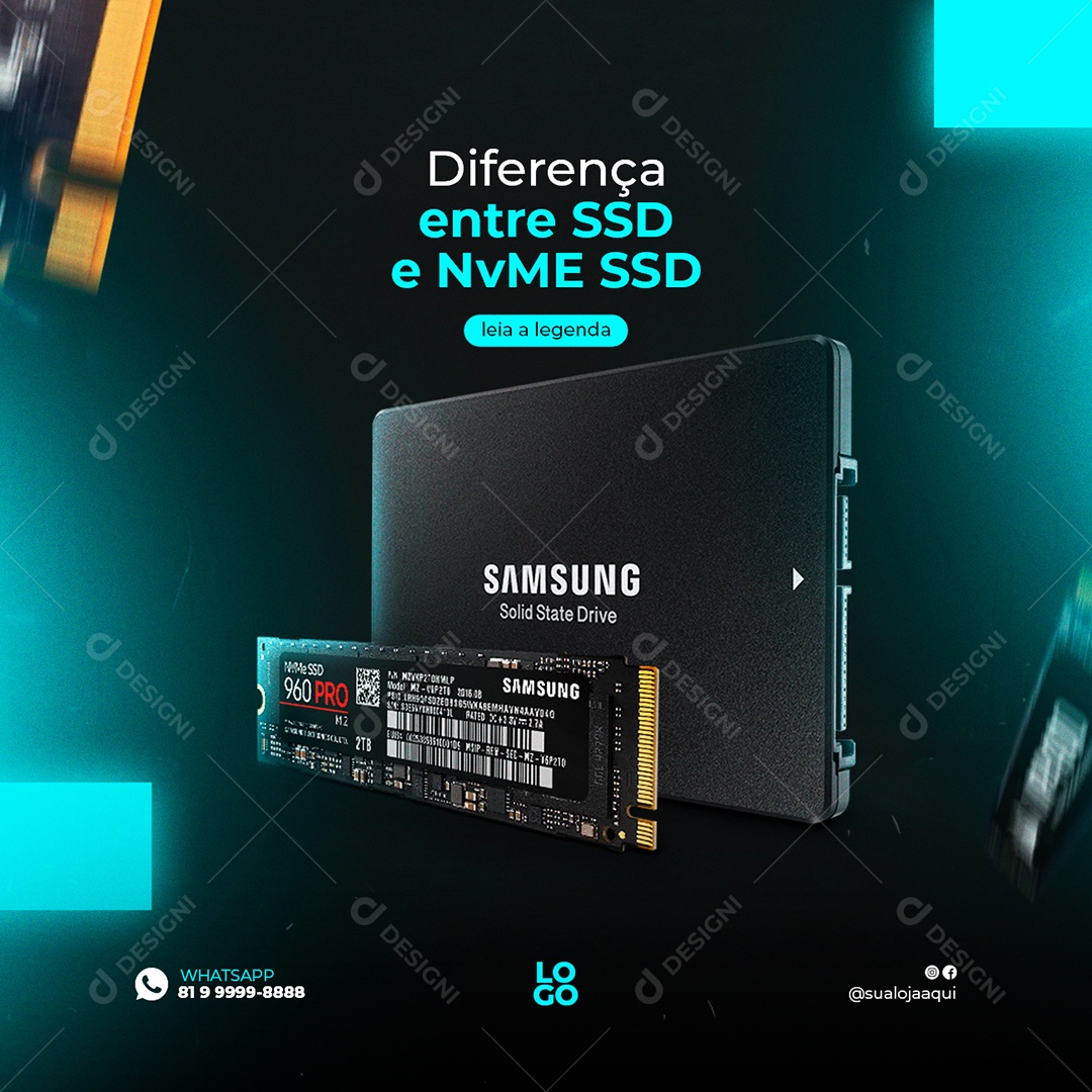 Diferença entre SSD e NvME SSD Assistência Técnica Social Media PSD Editável