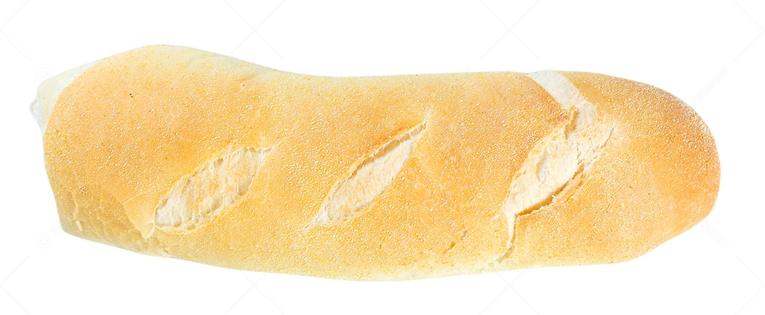 Pão francês de grãos inteiros isolado no fundo branco.