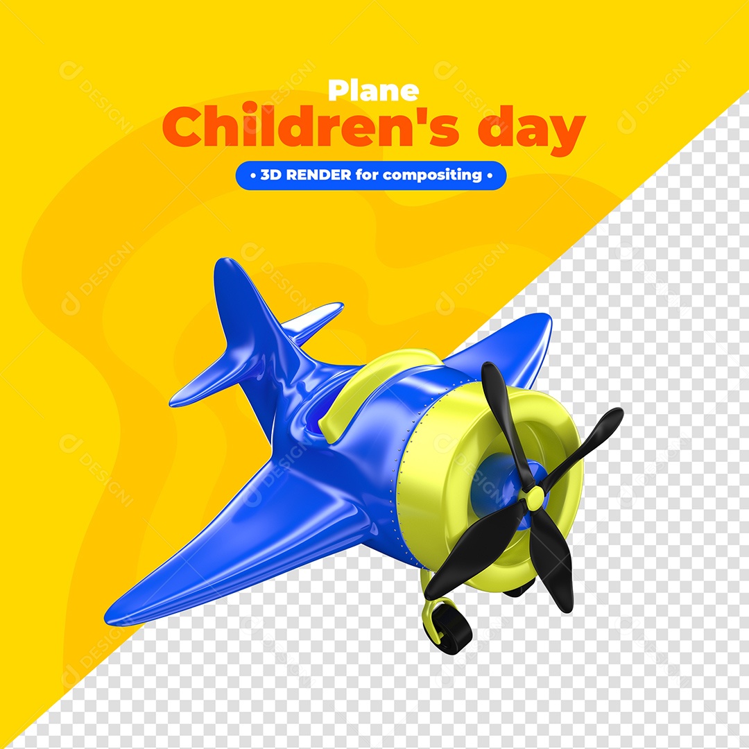 Avião Dia das Crianças Elemento 3D para Composição PSD