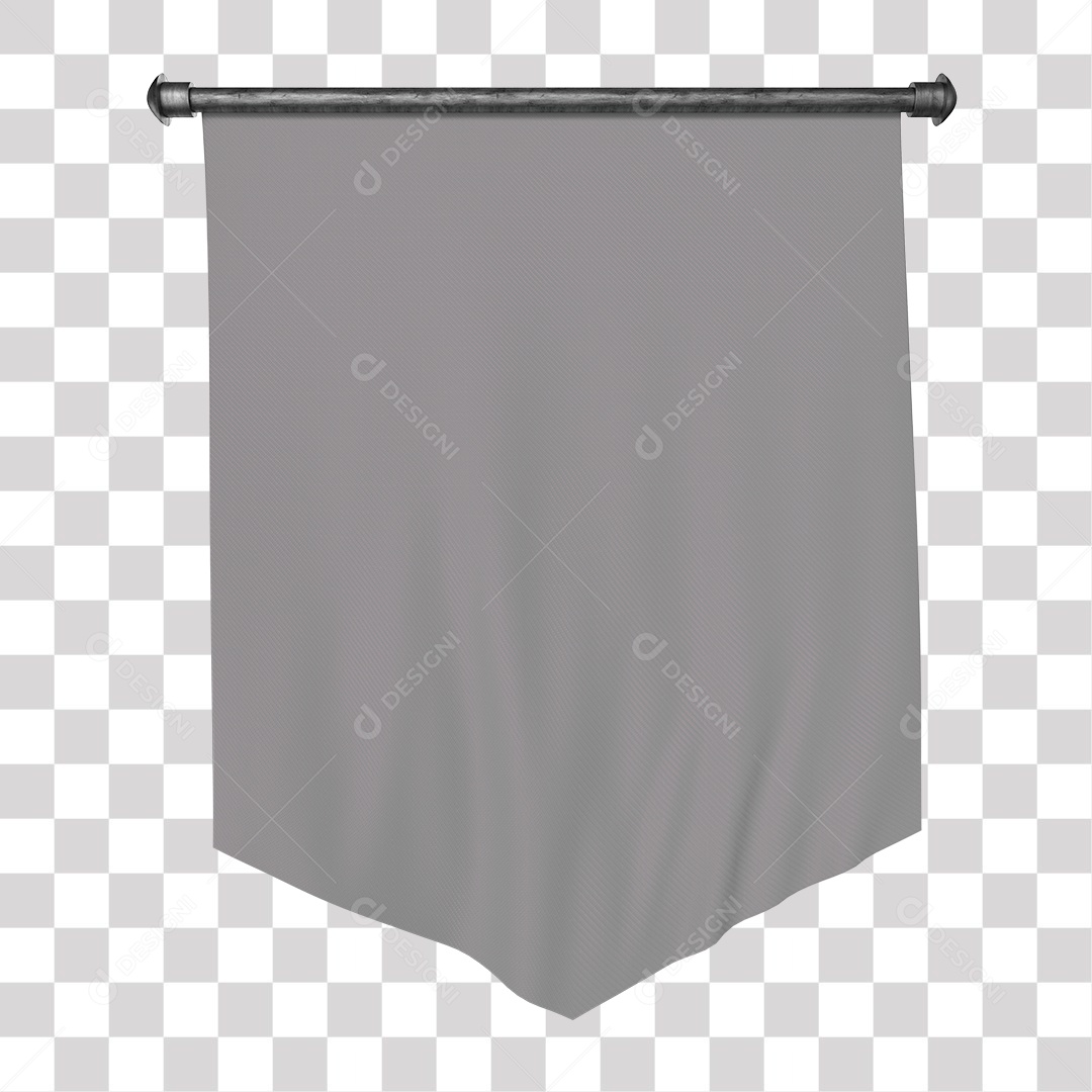 Bandeira Medieval Cinza Elemento 3D para Composição PNG Transparente Sem Fundo