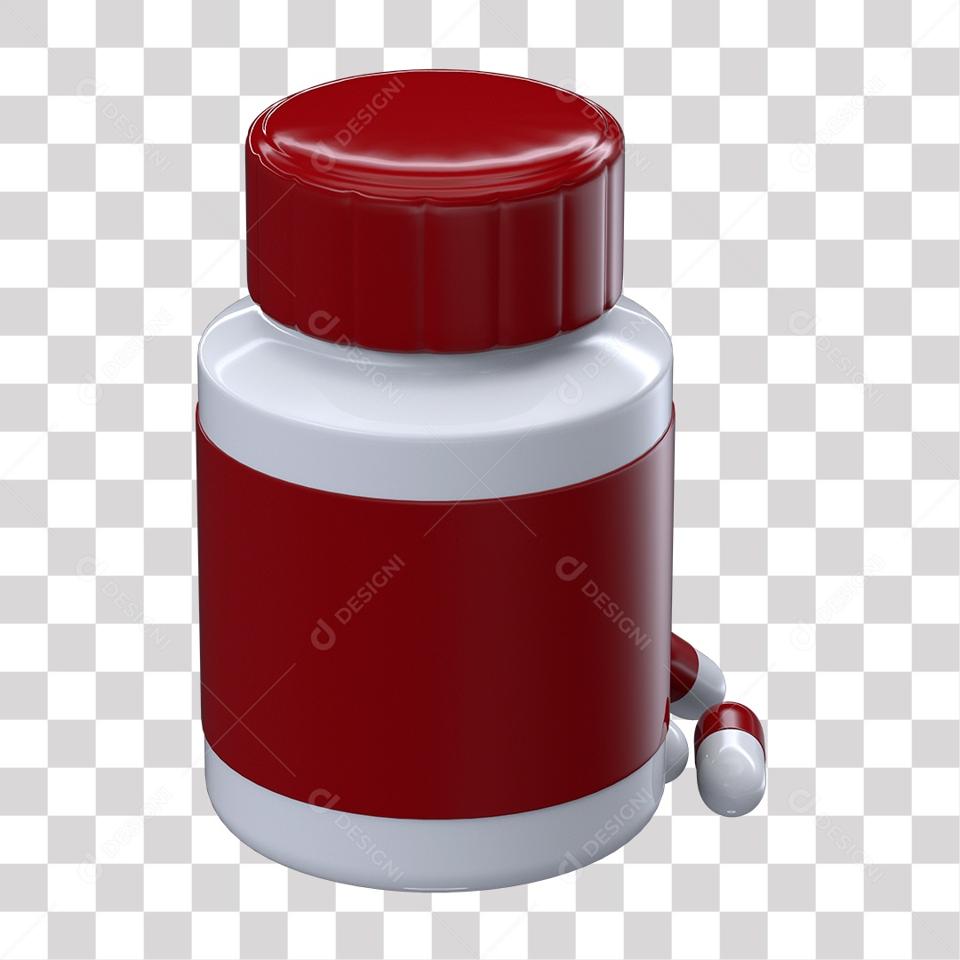 Cápsulas e Frasco Branco e Vermelho Elemento 3D PNG Transparente sem Fundo