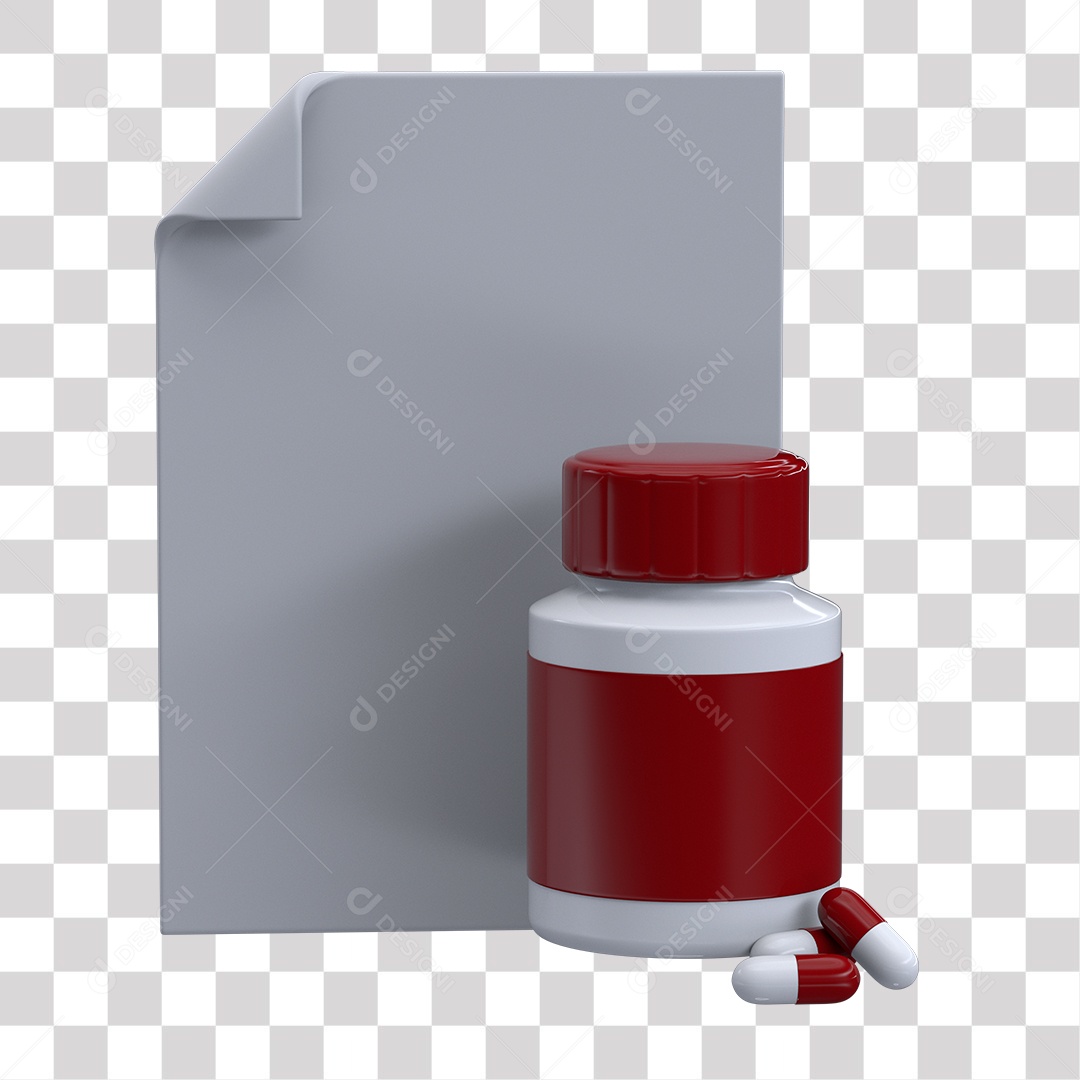 Cápsulas e Frasco Branco e Vermelho Elemento 3D PNG Transparente sem Fundo