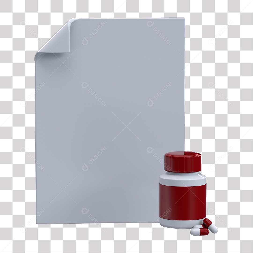 Cápsulas e Frasco Branco e Vermelho Elemento 3D PNG Transparente sem Fundo