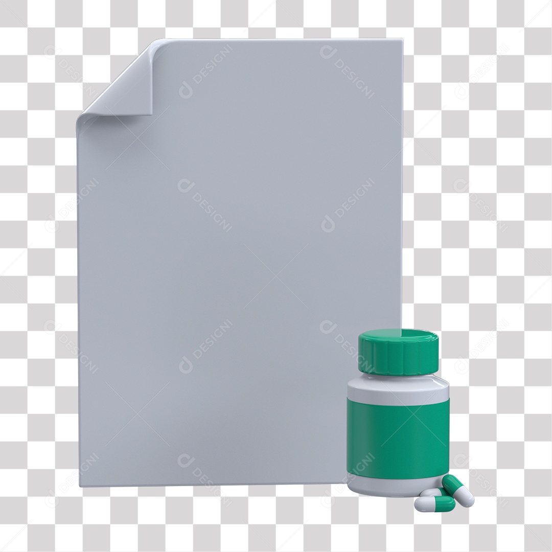 Cápsulas e Frasco Branco e Verde Elemento 3D PNG Transparente sem Fundo