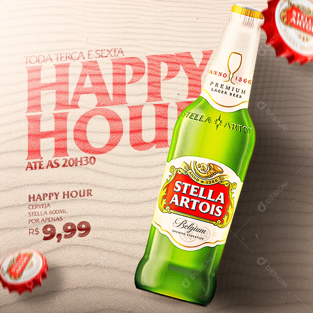 Toda Terça e Sexta Happy Hour Até as 20H30 Stella Artois Distribuidora Social Media PSD Editável