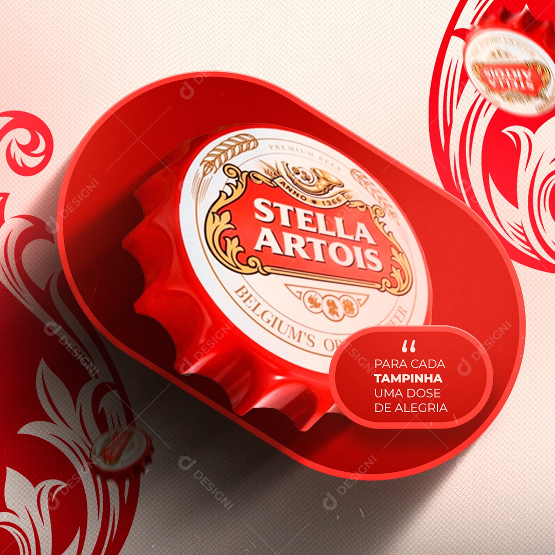 Para cada Tampinha uma dose de Alegria Stella Artois Distribuidora Social Media PSD Editável