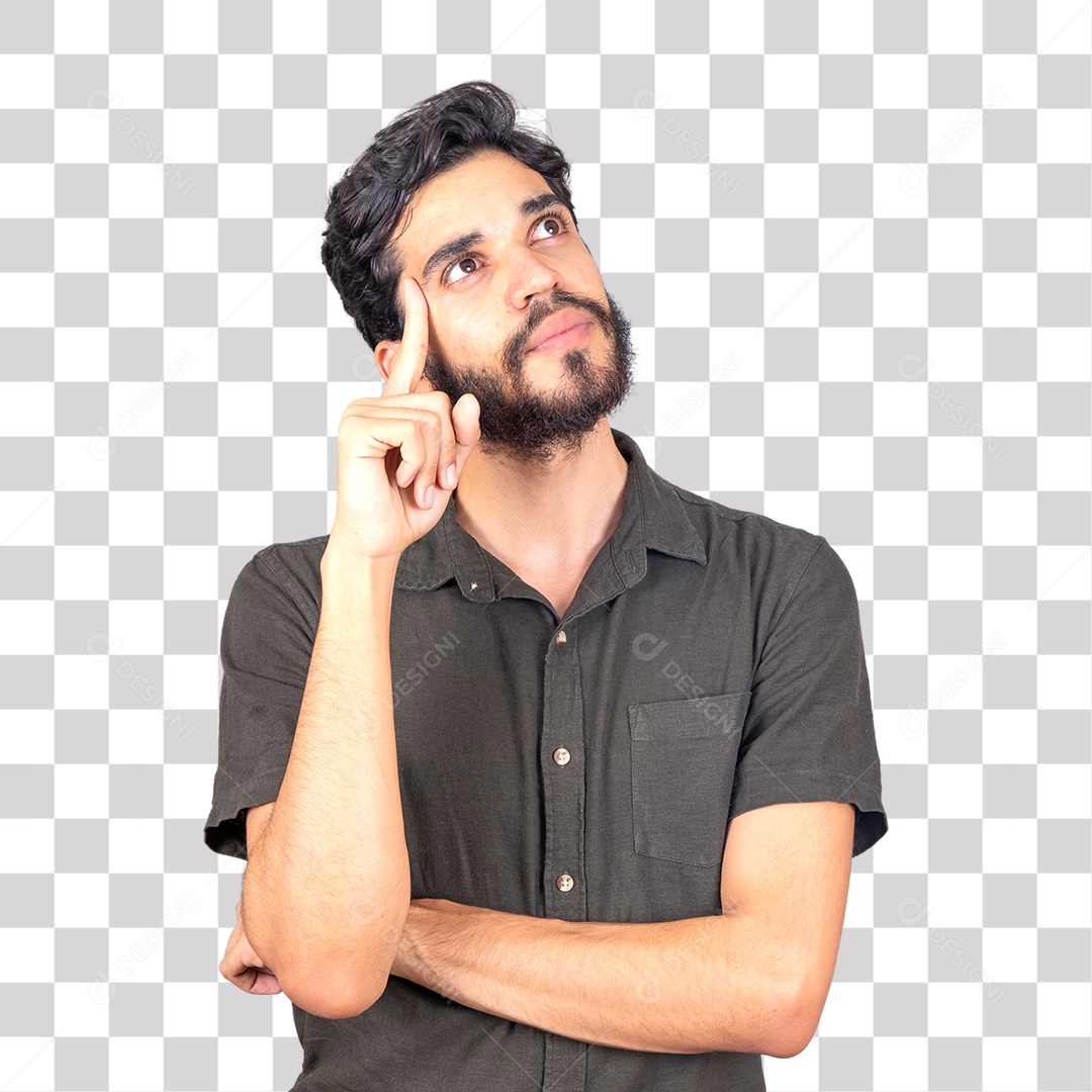 Homem Barbudo Pensando PNG Transparente sem Fundo