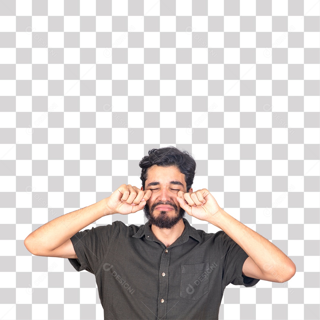Homem Barbudo Triste com as Mãos no rosto Chorrando PNG Transparente sem Fundo