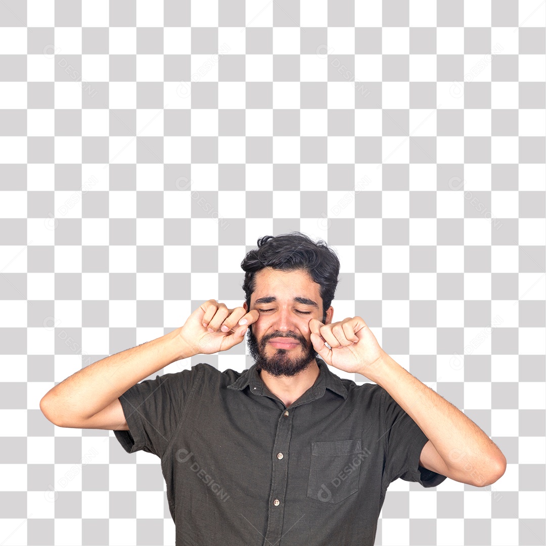 Homem Barbudo Triste com as Mãos no rosto Chorrando PNG Transparente sem Fundo