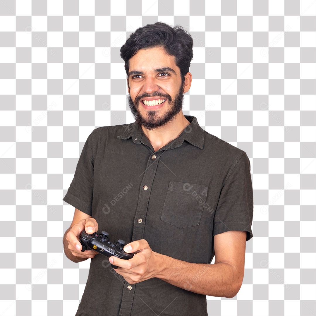 Jovem Jogando com Controle de Videogame PNG Transparente sem Fundo