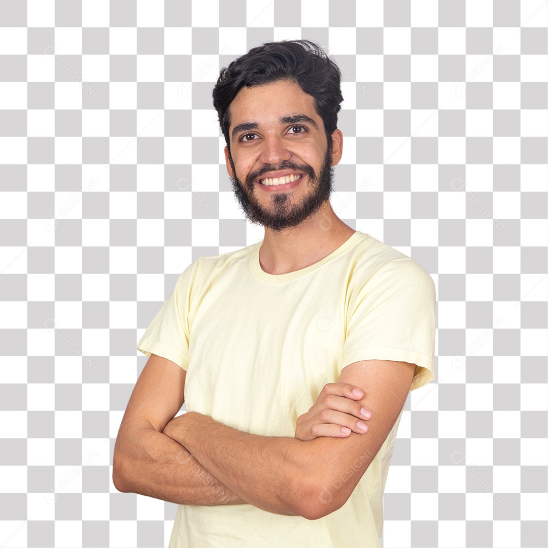 Homem Barbudo Sorrindo de Braços Cruzados PNG Transparente sem Fundo