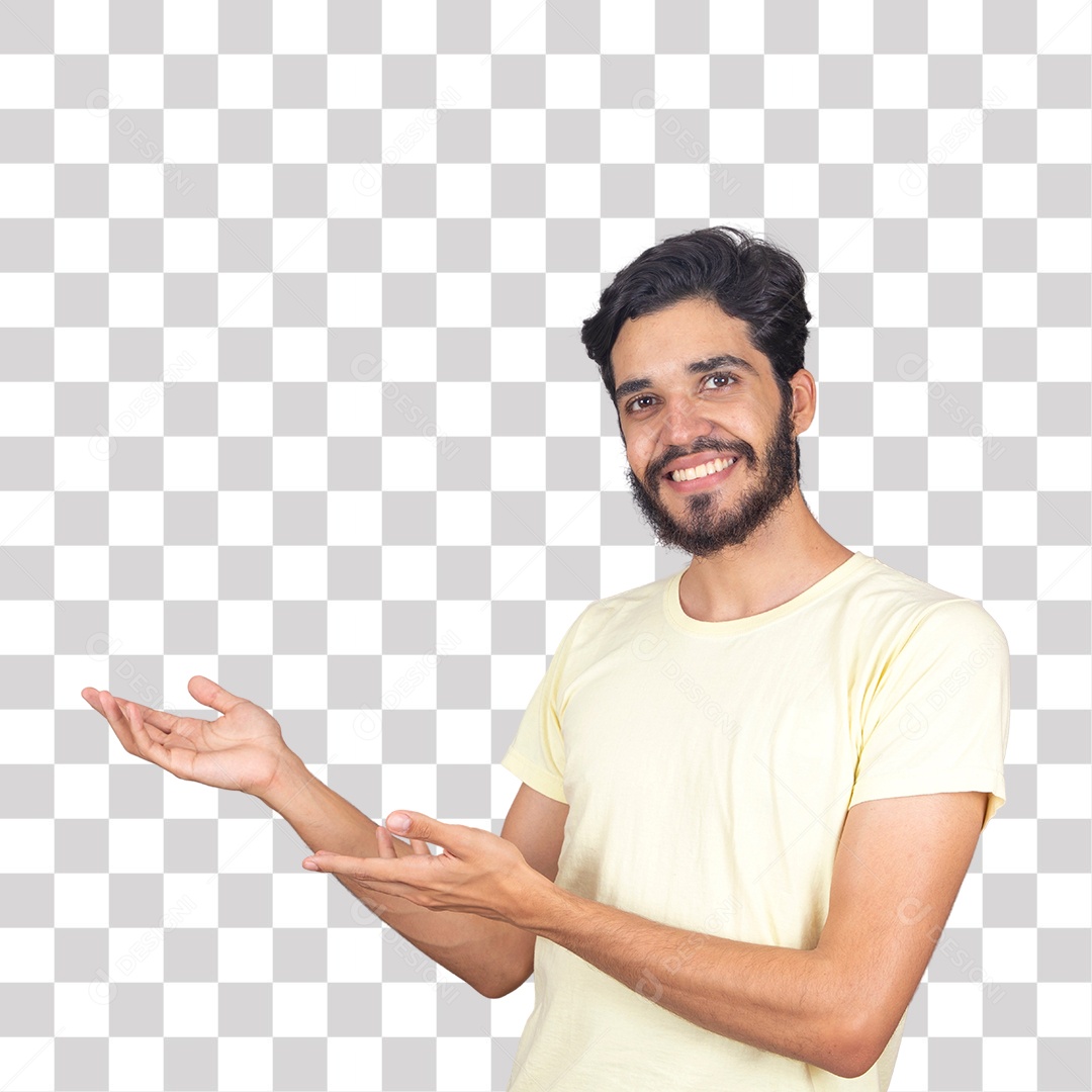 Homem Barbudo Sorrindo Apontando para o lado PNG Transparente sem Fundo