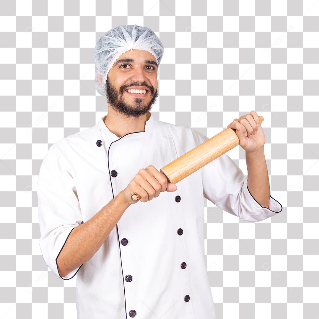 Padeiro segurando Rolo de Massa PNG Transparente sem Fundo