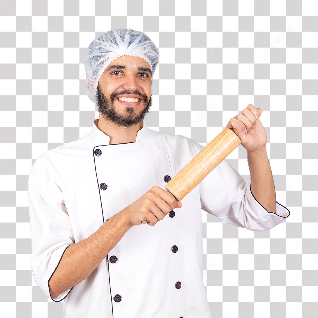 Padeiro segurando Rolo de Massa PNG Transparente sem Fundo