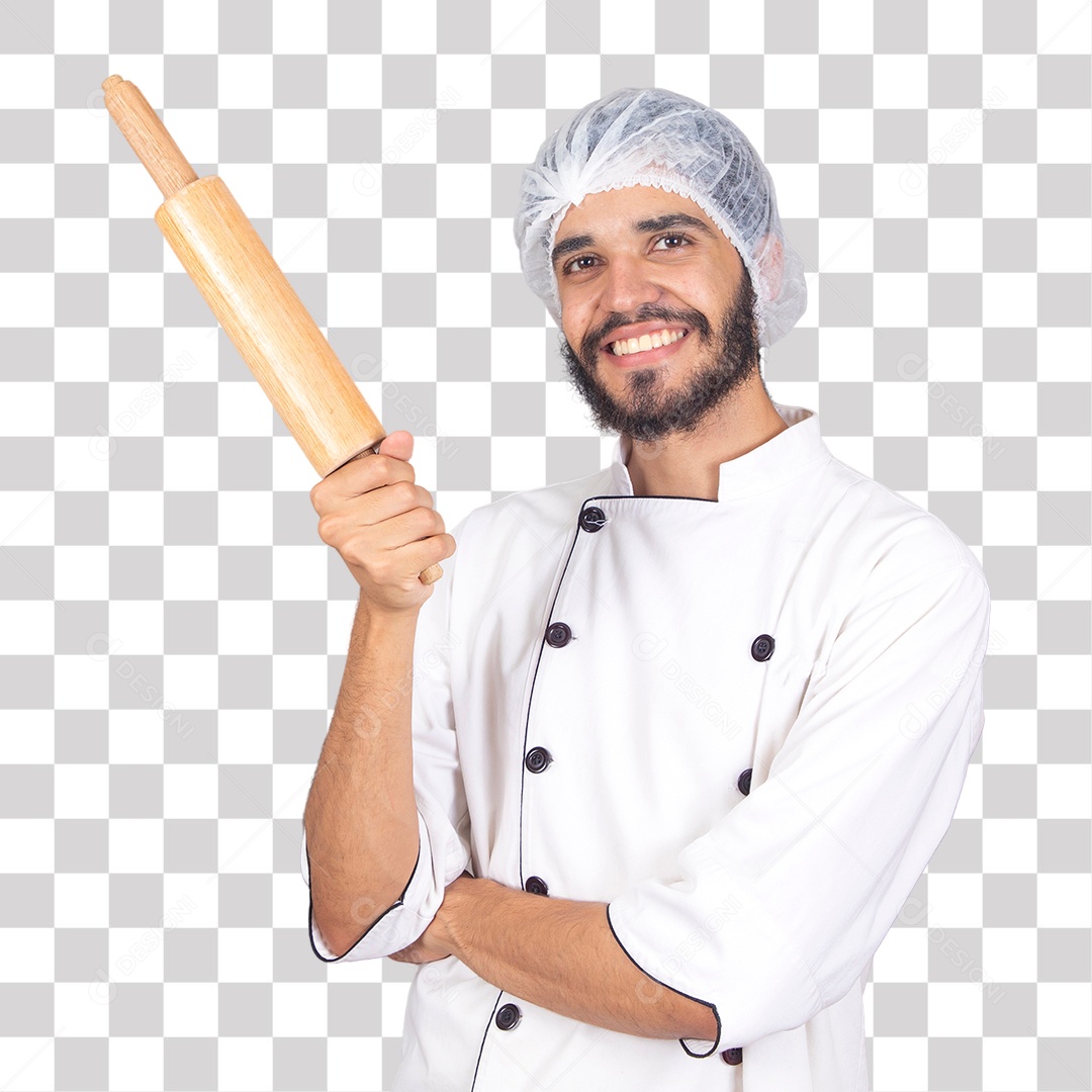 Padeiro segurando Rolo de Massa PNG Transparente sem Fundo