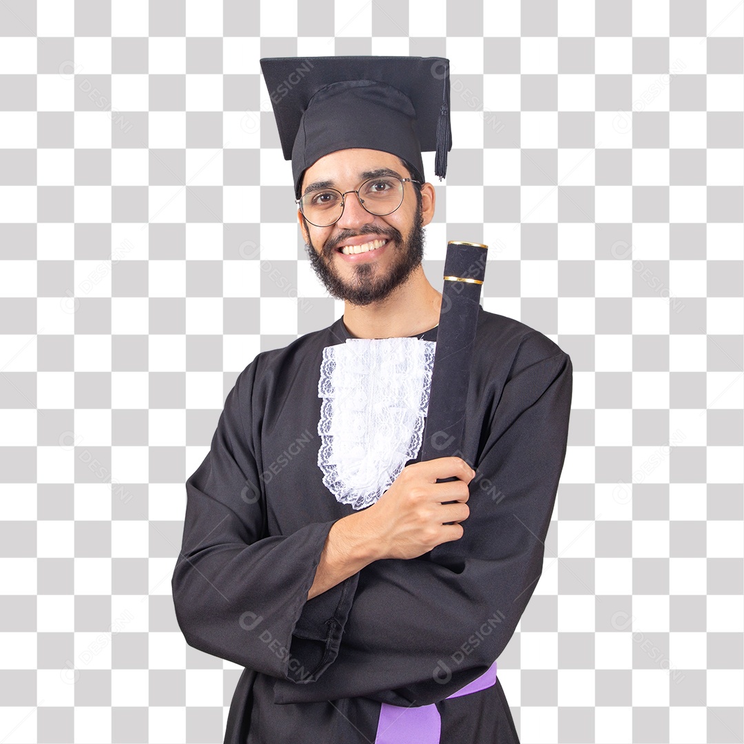 Homem Jovem Barbudo usando beca de Formatura PNG Transparente Sem Fundo
