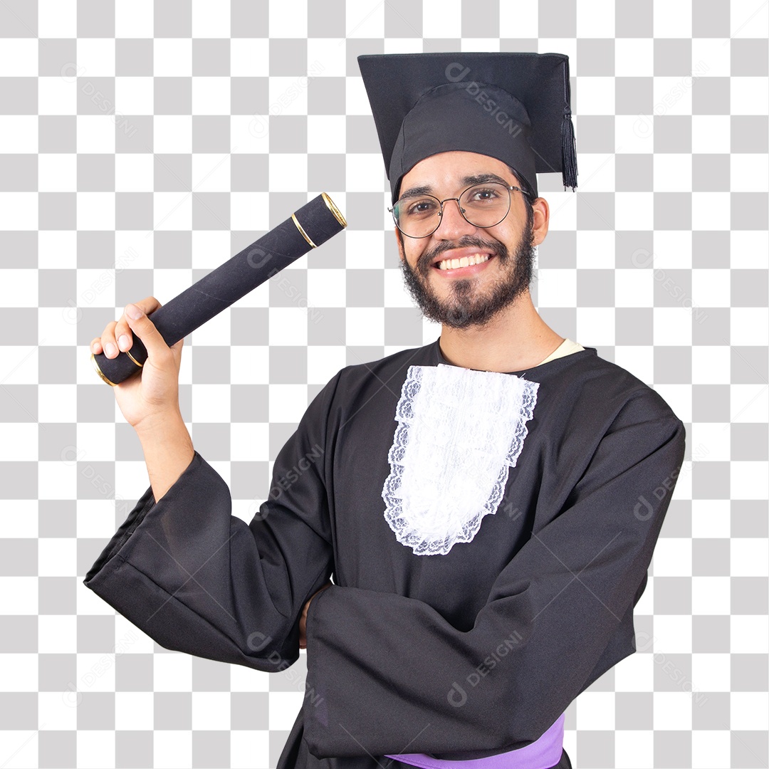 Homem Jovem Barbudo usando beca de Formatura PNG Transparente Sem Fundo