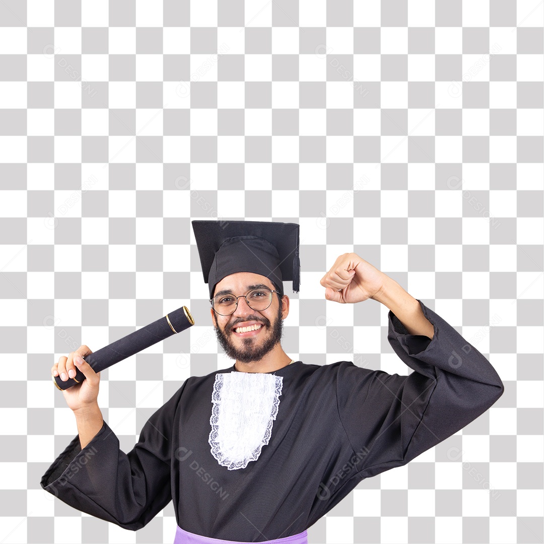 Homem Jovem Barbudo usando beca de Formatura PNG Transparente Sem Fundo