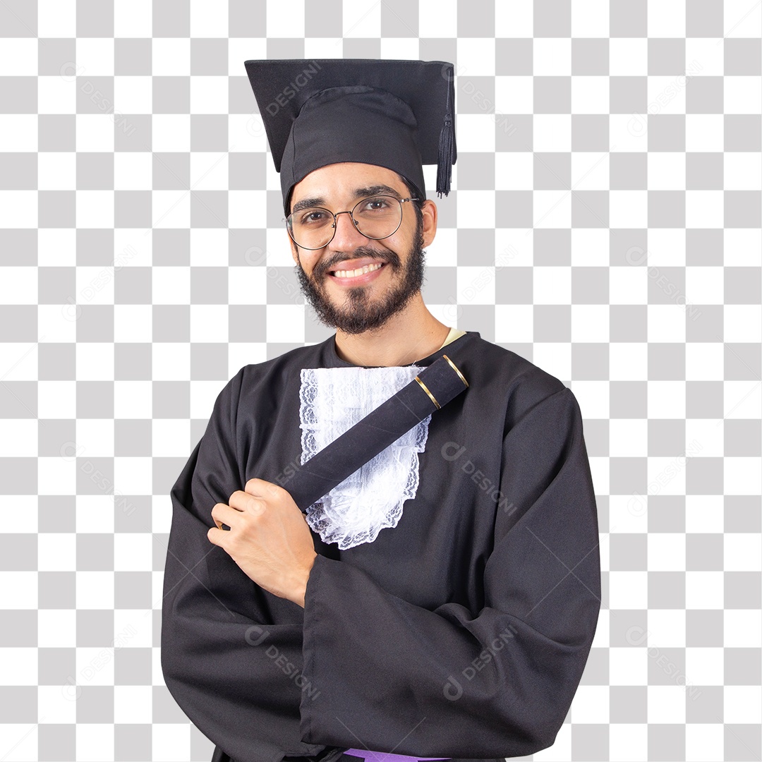 Homem Jovem Barbudo usando beca de Formatura PNG Transparente Sem Fundo