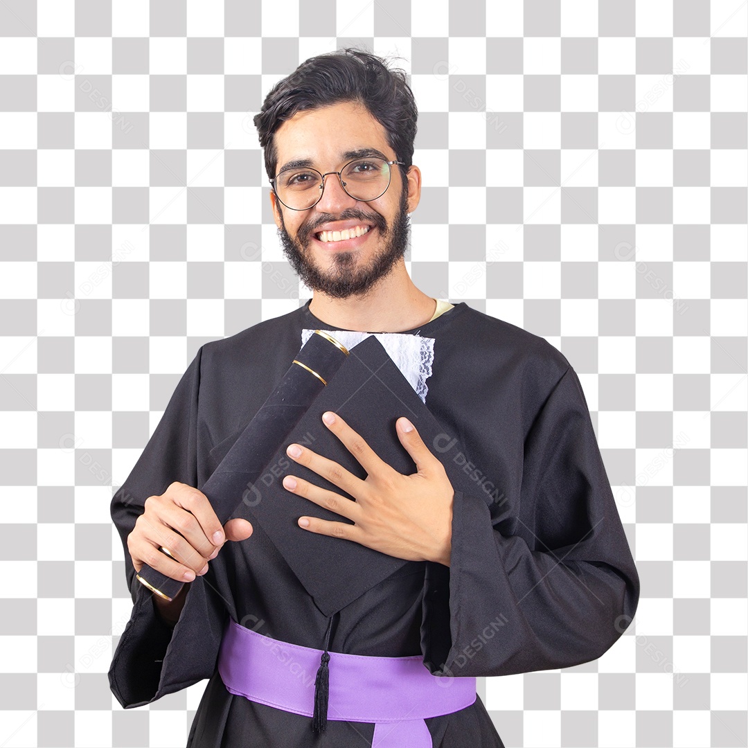 Homem Jovem Barbudo usando beca de Formatura PNG Transparente Sem Fundo