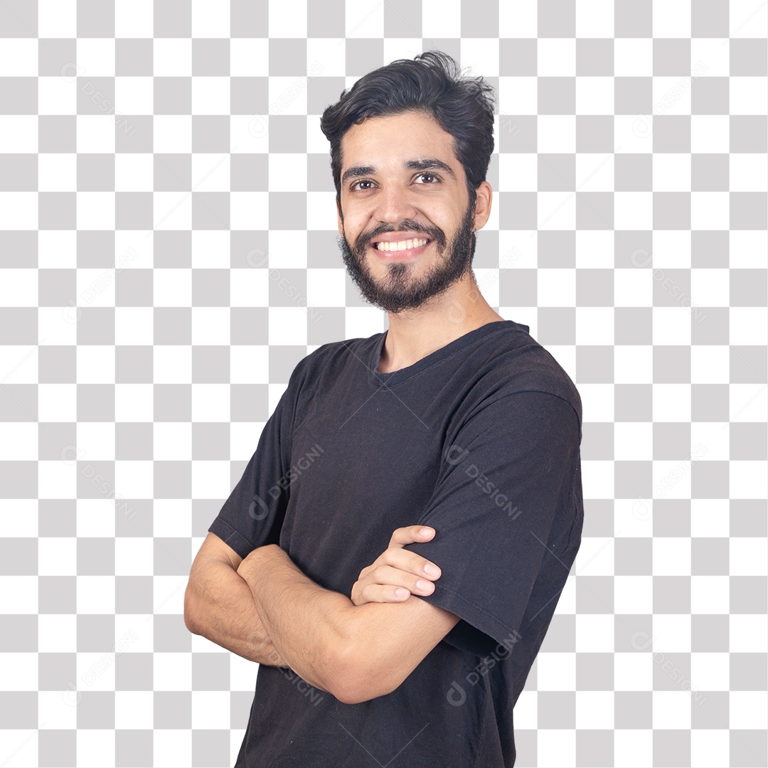 Jovem Feliz Sorrindo de Braços cruzados PNG Transparente Sem Fundo