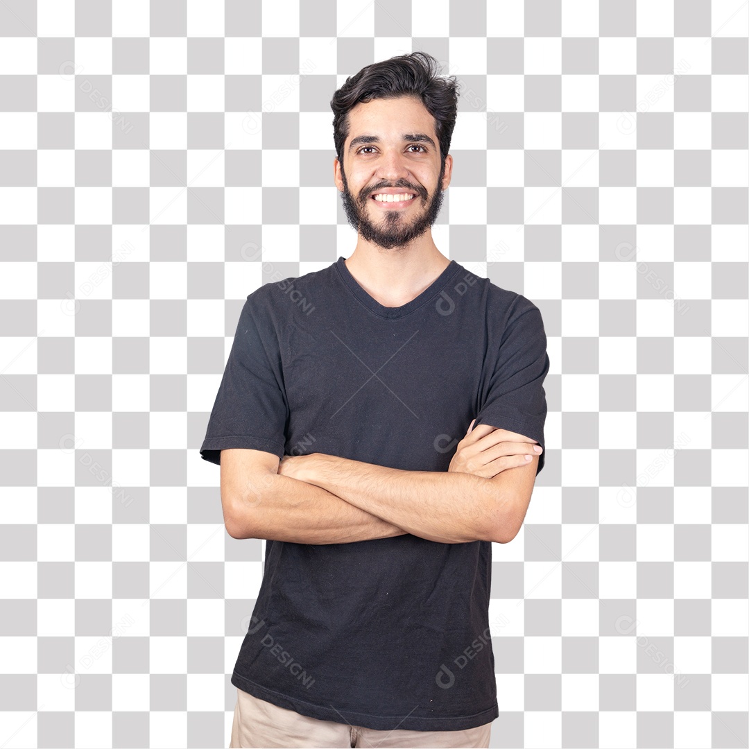 Jovem Feliz Sorrindo de Braços cruzados PNG Transparente Sem Fundo