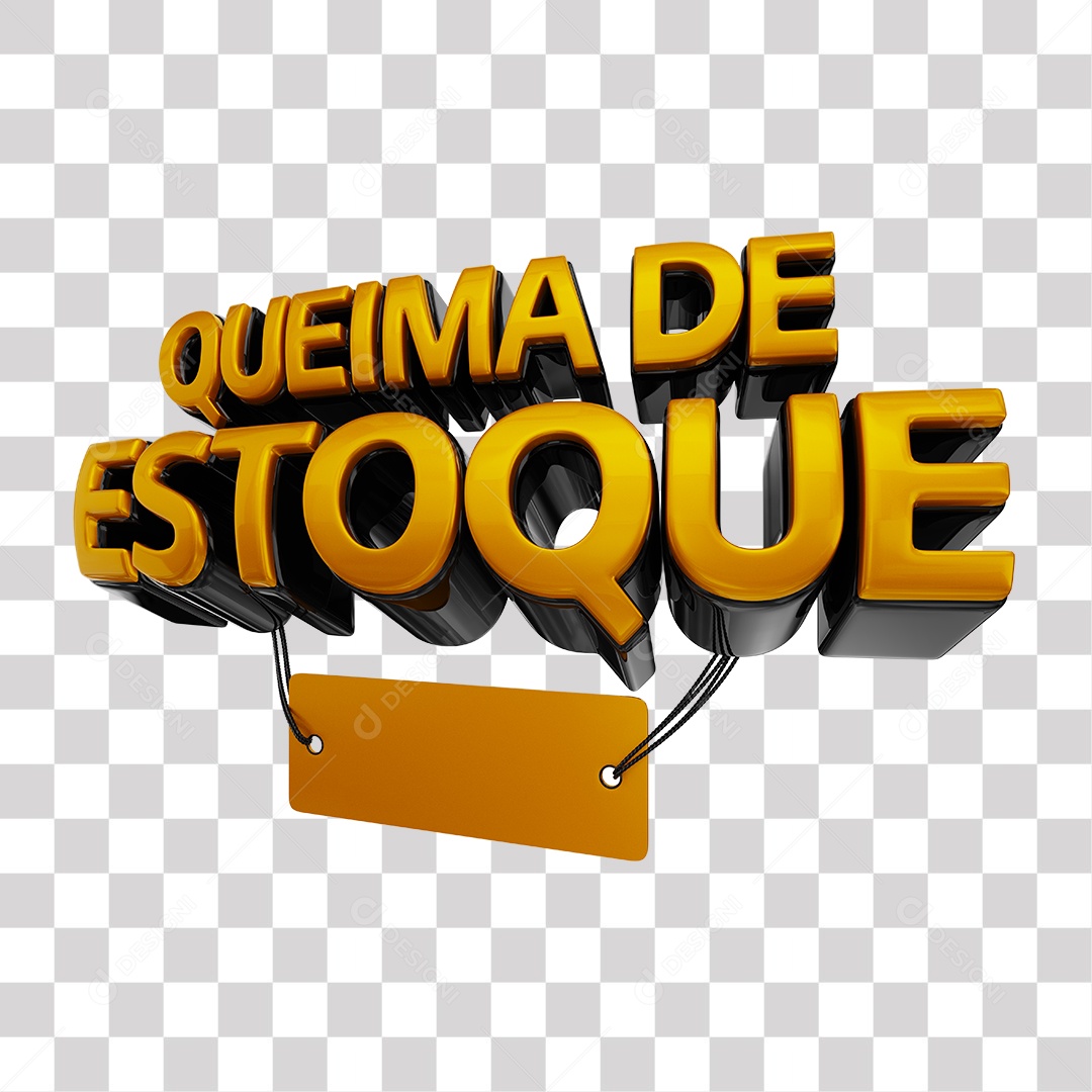 Queima de Estoque Texto 3D para Composição PNG Transparente sem Fundo