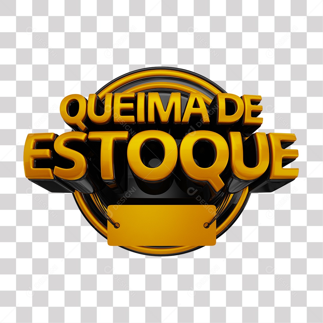 Queima de Estoque Selo 3D Dourado e Preto para Composição PNG Transparente sem Fundo