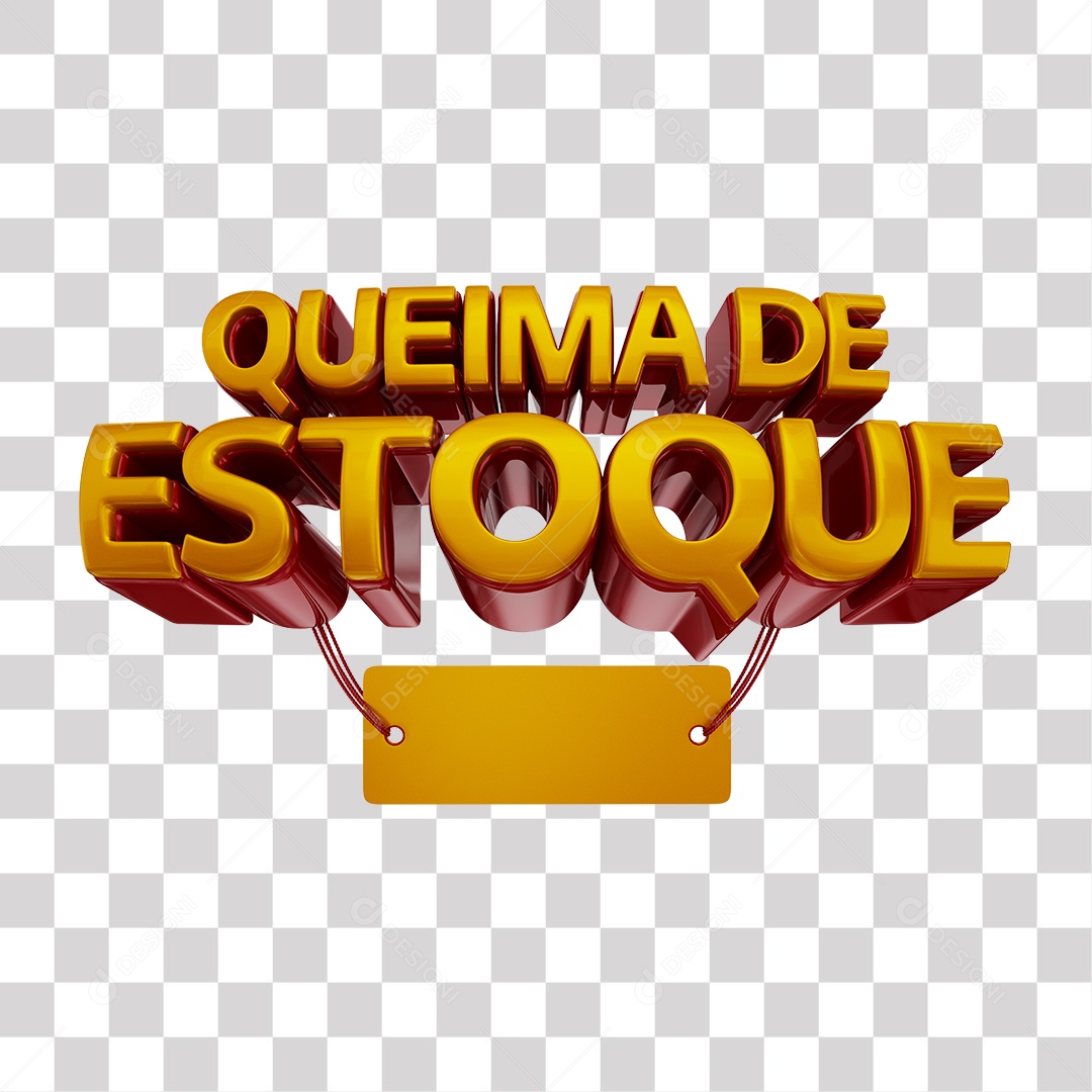 Queima de Estoque Texto 3D Dourado para Composição PNG Transparente sem Fundo