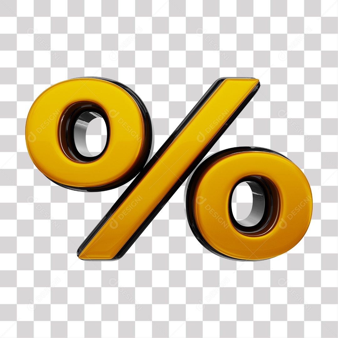 Símbolo de Porcentagem Dourado Elemento 3D Para Composição PNG Transparente