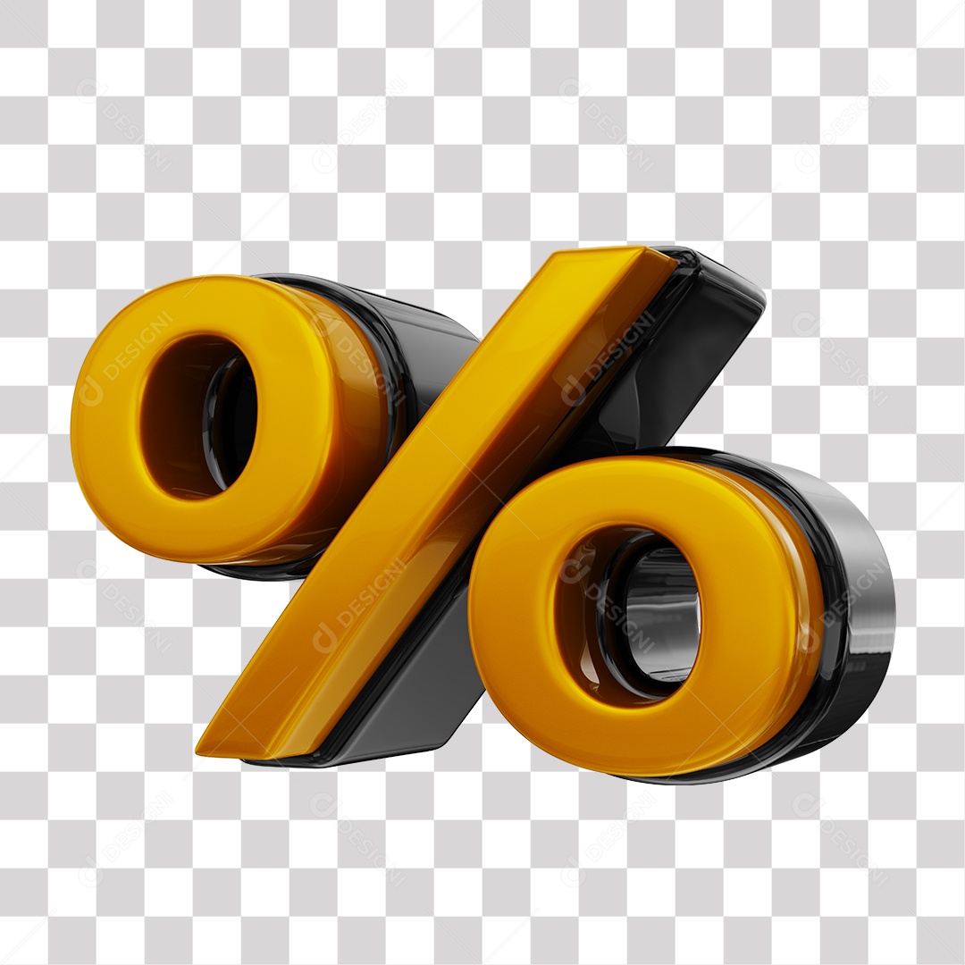 Símbolo de Porcentagem Dourado Elemento 3D Para Composição PNG Transparente