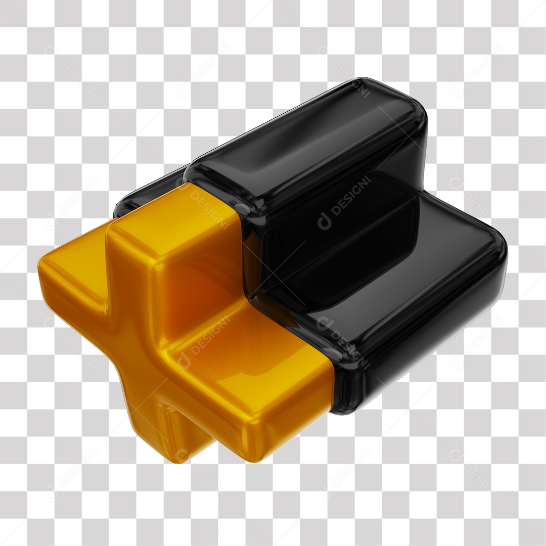 Símbolo de Mais + Elemento 3D Dourado e Preto para Composição PNG Transparente