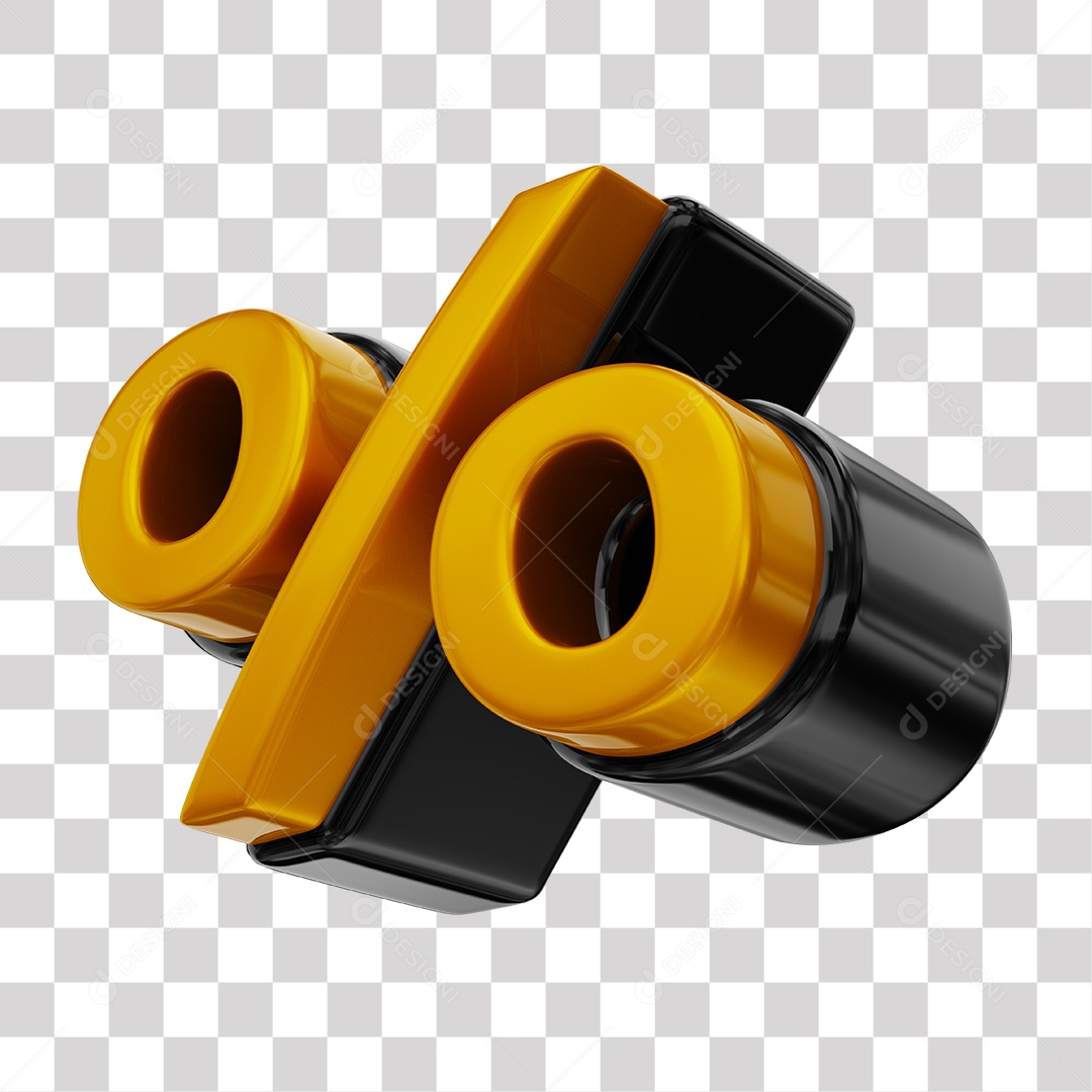 Símbolo de Porcentagem Dourado e Preto Elemento 3D Para Composição PNG Transparente