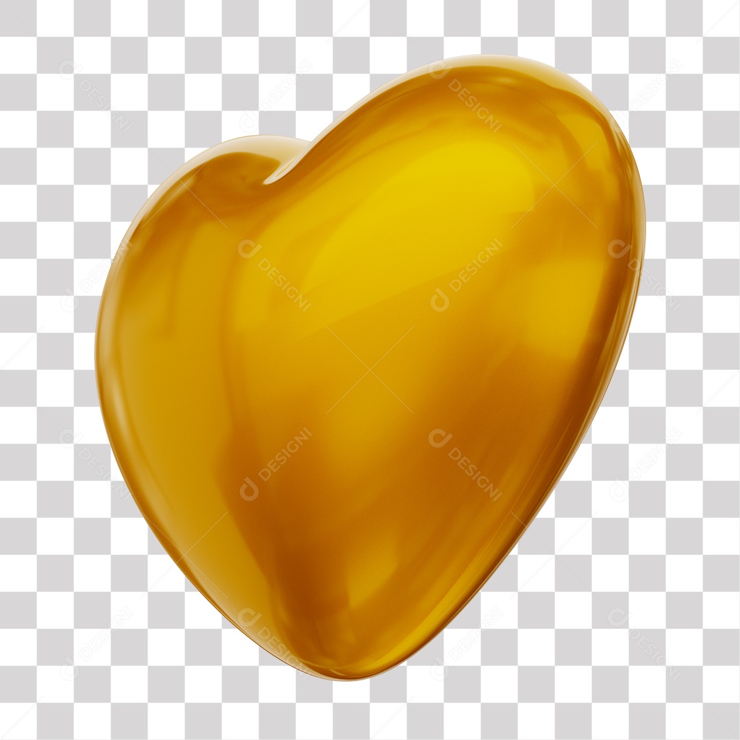 Coração Dourado Elemento 3D para Composição PNG Transparente
