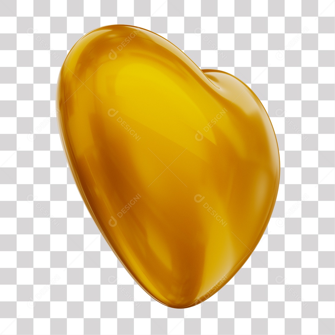 Coração Dourado Elemento 3D para Composição PNG Transparente