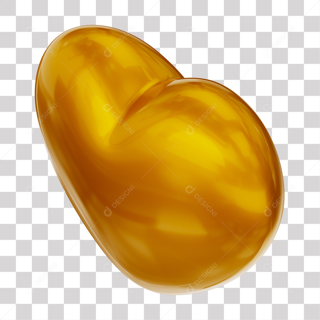 Coração Dourado Elemento 3D para Composição PNG Transparente