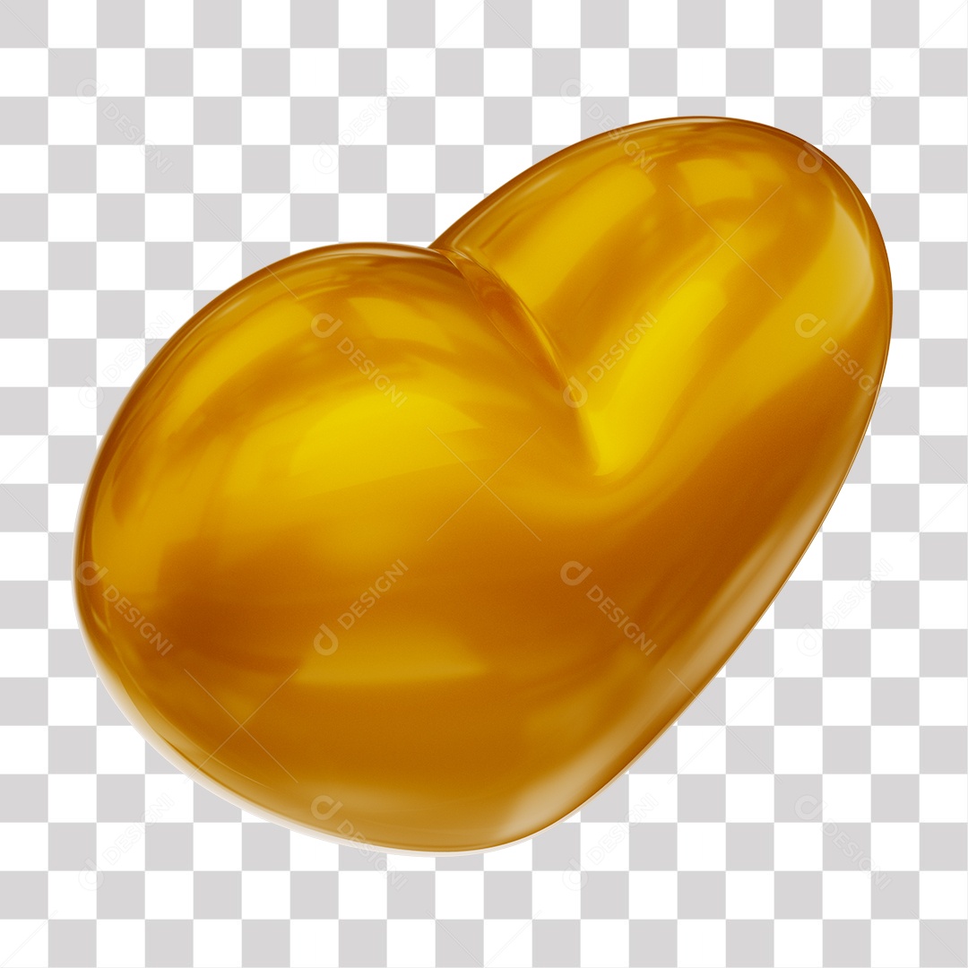 Coração Dourado Elemento 3D para Composição PNG Transparente