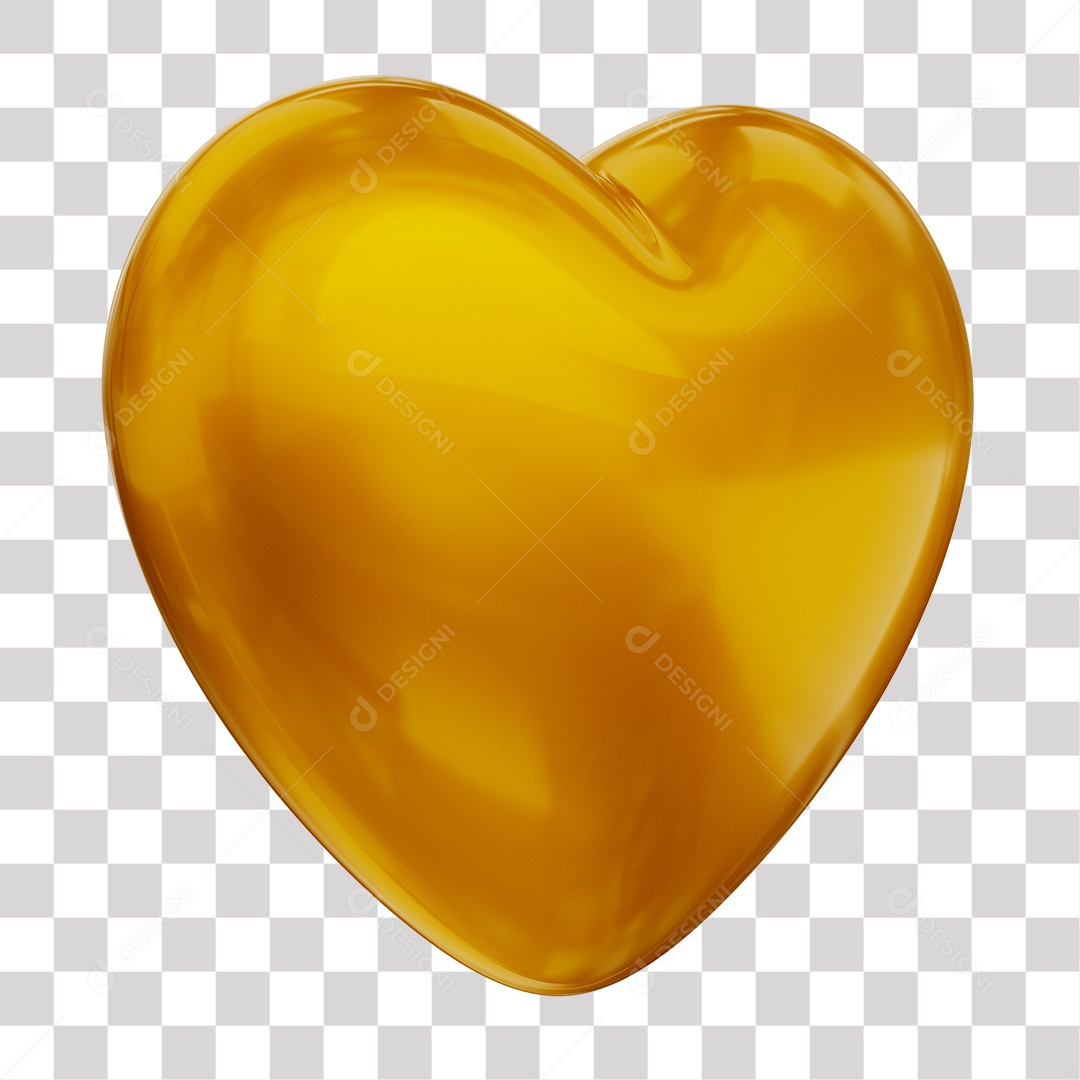 Coração Dourado Elemento 3D para Composição PNG Transparente