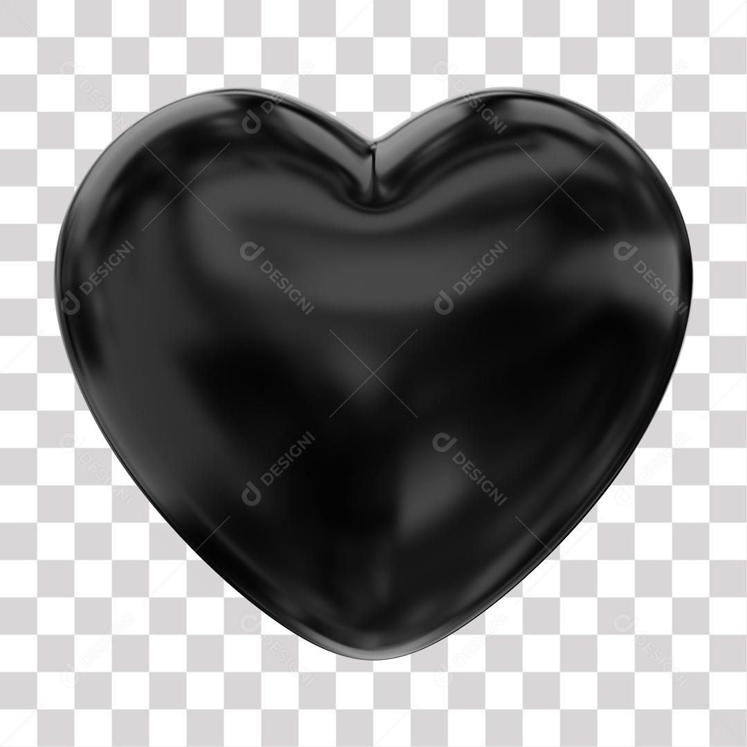 Coração Preto Elemento 3D para Composição PNG Transparente