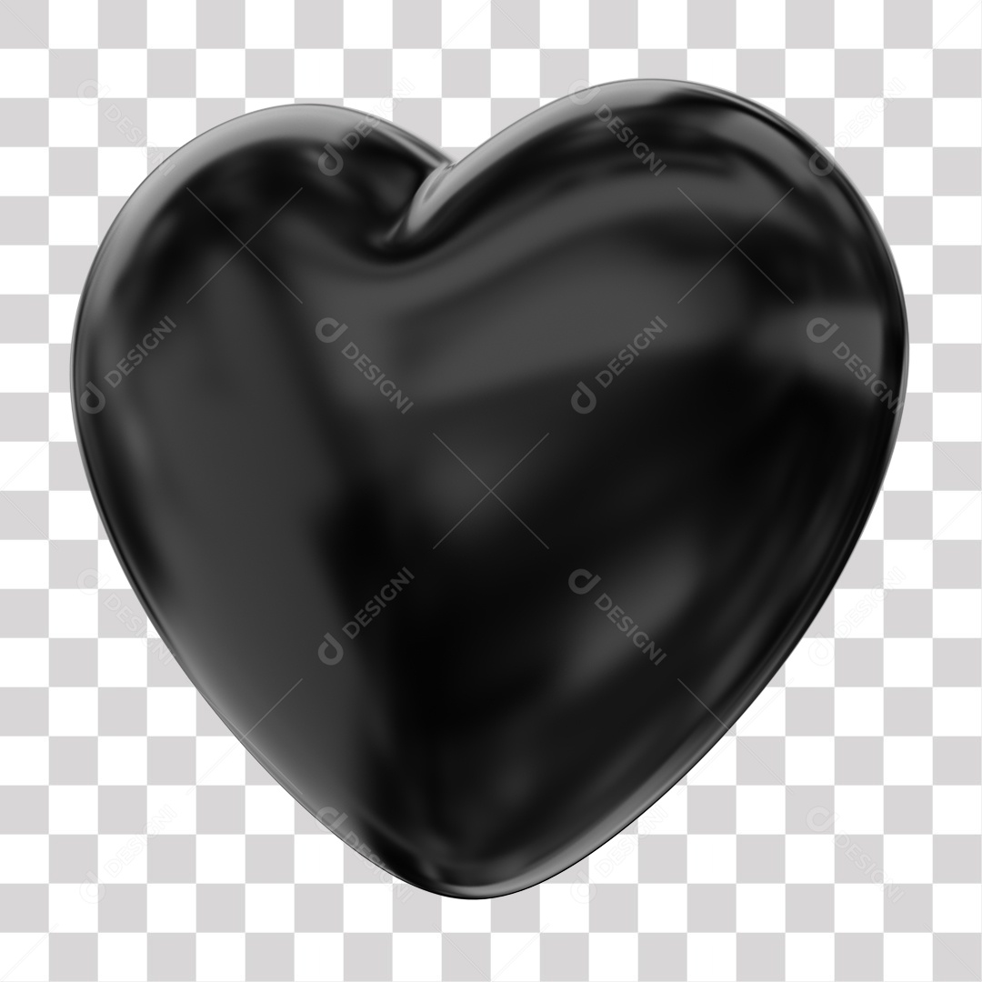 Coração Preto Elemento 3D para Composição PNG Transparente