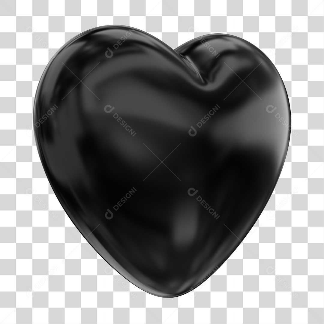 Coração Preto Elemento 3D para Composição PNG Transparente
