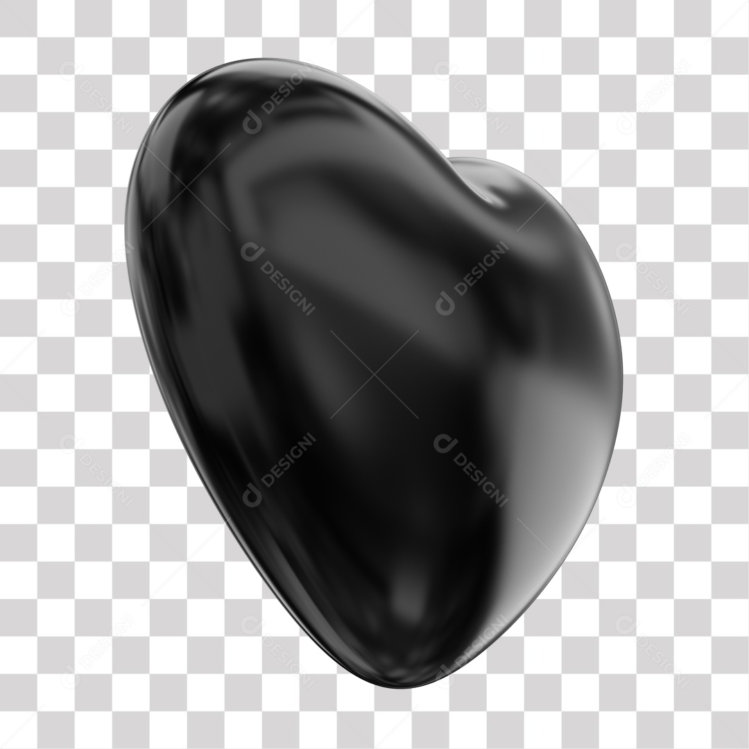 Coração Preto Elemento 3D para Composição PNG Transparente