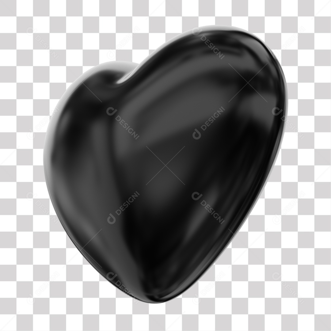 Coração Preto Elemento 3D para Composição PNG Transparente